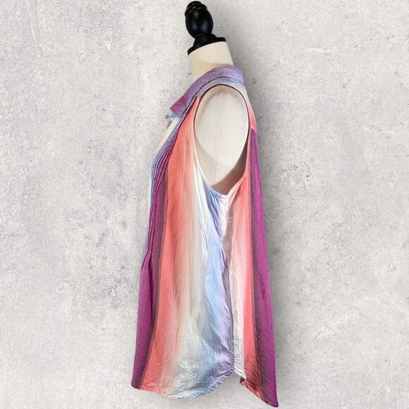 Terra & Sky Striped Button Down Sleeveless Shirt Purple Blue Pink, Size 0X 14W - Picture 3 of 10